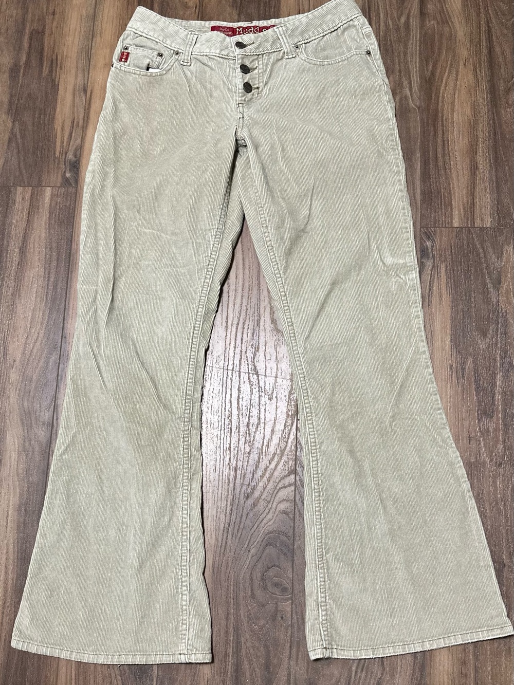 Vintage MUDD Low Rise Flare Leg Beige Corduroy Pants Y2K Retro Boho Button Fly 5